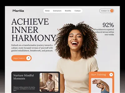 Mindfulness & Wellness Experience Platform Website Design 2026 body training female training happy hero section design inner peace landing page mindfull modern ui design shopify website techwitpro training ui design uiux web design webflow website website website design yoga yoga website