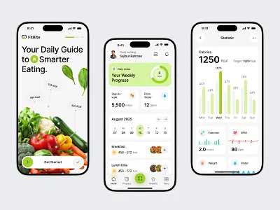 Fitness & Nutrition Mobile App activity tracking app design calorie tracker fitness app fitness tracker health analytics health tracking healthcare mobile app meal planner mobile app nutrition app product design ui design ux design wellness app workout app