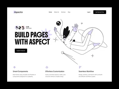 Modern Website Builder Landing Page UI with Minimal Illustration clean layout hero section illustration ui interface design landing page minimal design modern ui product design saas ui startup website ui design ux design web design web ui website builder