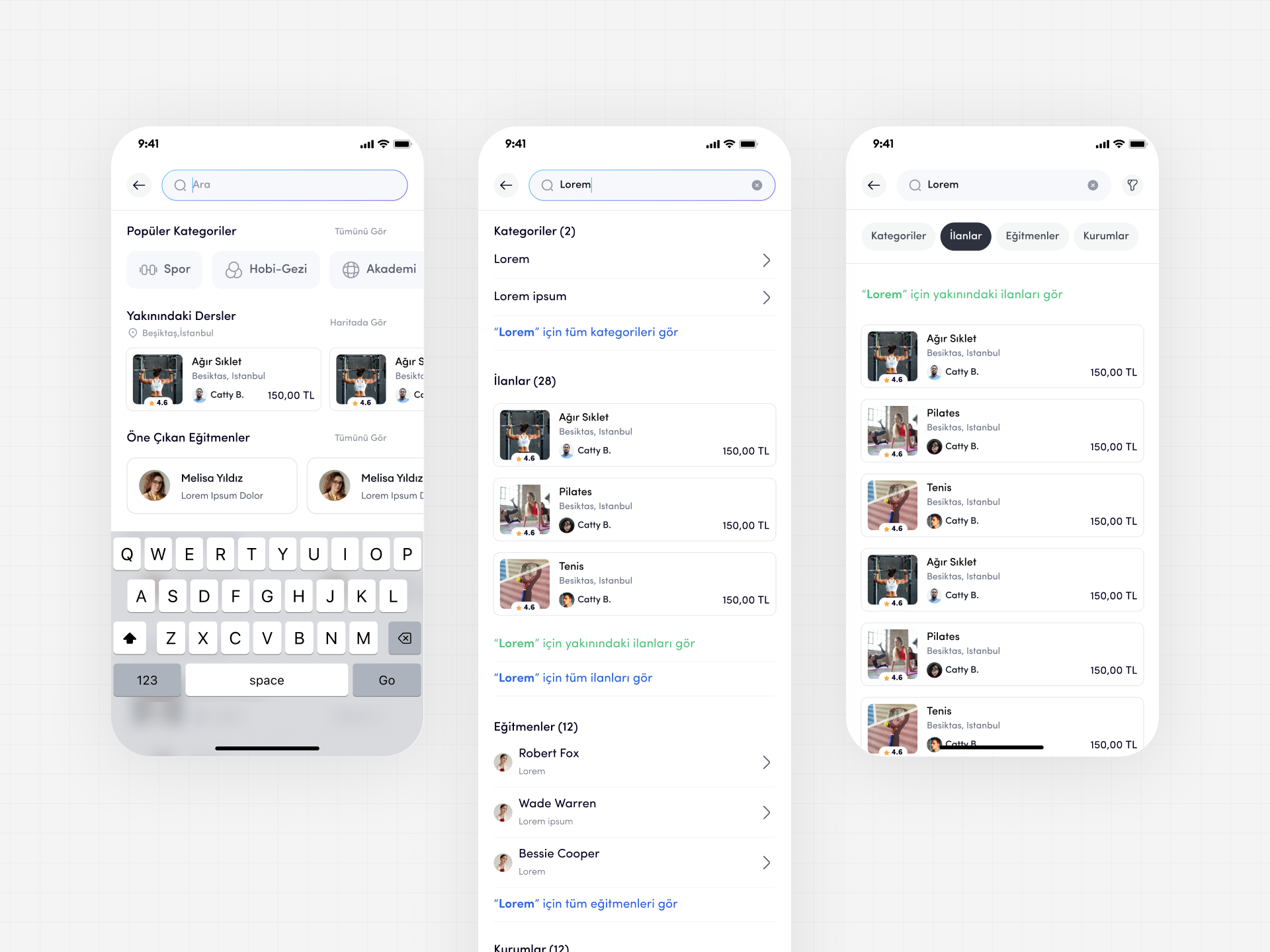 Search Screen for Öğretsen App