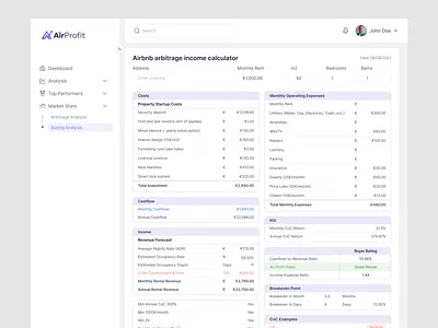 AirProfit Investment & Income Calculator Dashboard UI analytics dashboard clean dashboard dashboard ui data analytics ui data visualization financial dashboard fintech ui income tracker investment calculator modern ui property dashboard revenue analytics saas dashboard ui ux design web app ui