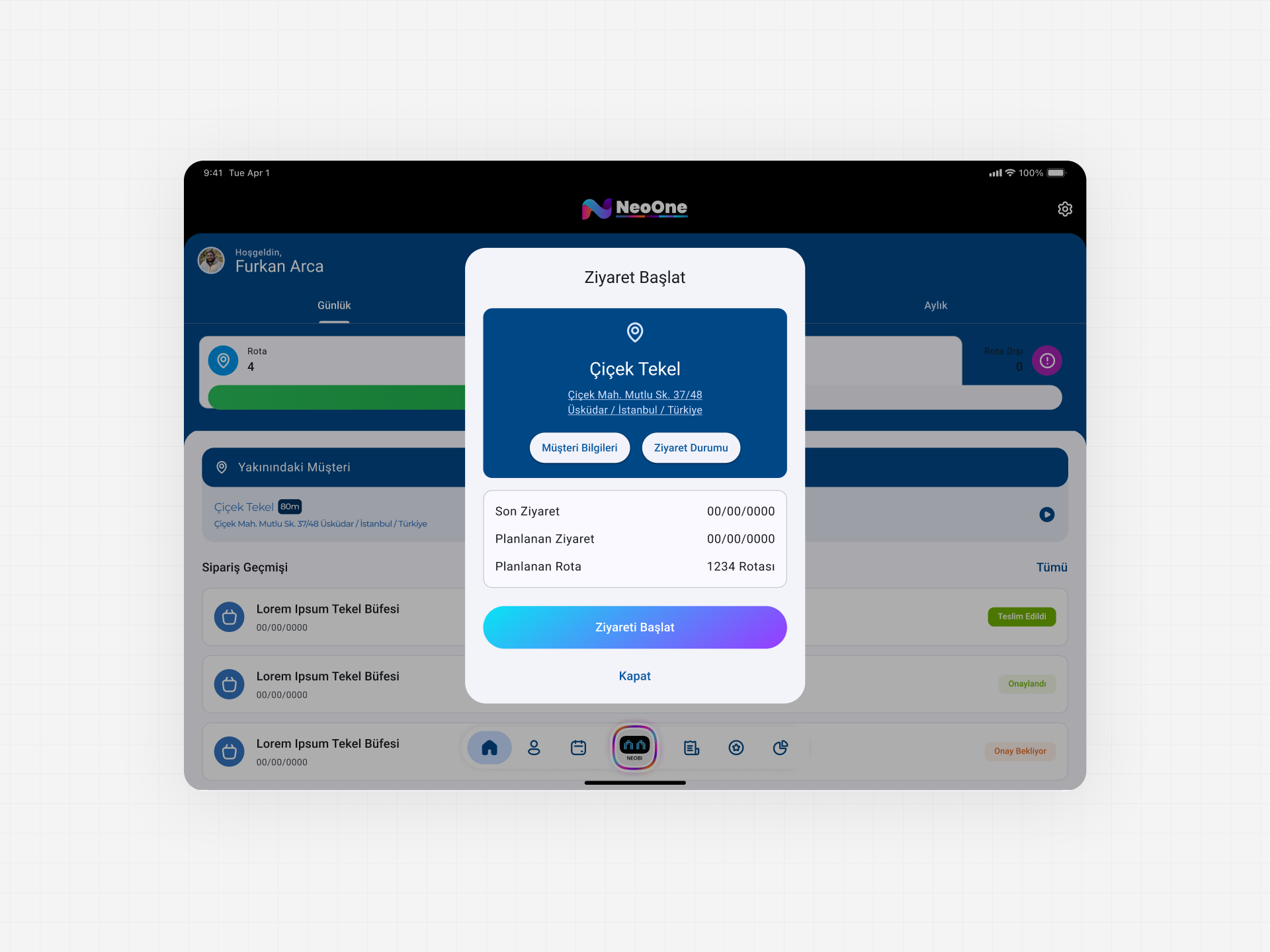 Visit Start Screen for NeoOne Tablet App
