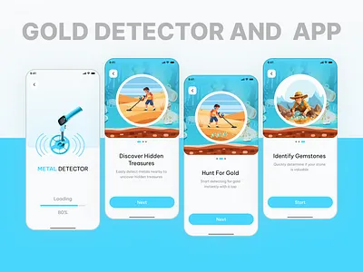 Gold Detector And Finder app app design beach treasure hunter concept discovery app e commerce app finder app fintech app gold detector gold detector and finder app golden hunting ios bank metal detector mobile app treasure hunt treasure hunt app تطبيق البحث عن الكنز الذهبي