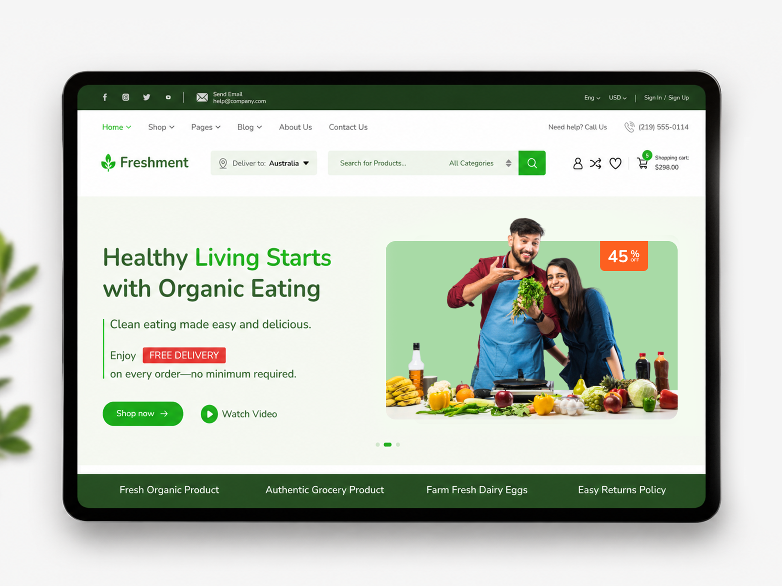 Freshment — Organic Grocery Ecommerce Website UI Design clean design ecommerce ecommerce website food website green ui grocery grocery app landing page marketplace modern ui online store organic organic food product design retail shopping ui ui design ui inspiration ux design web design