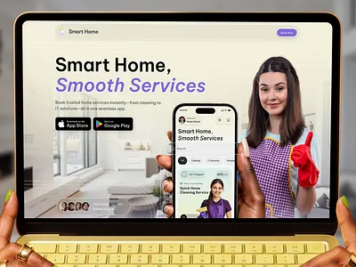 Smart Home Services App Landing Page UI Design app landing page booking app design home services app landing page redesign marketplace ui product redesign service booking app smart home startup ui ui web web redesign