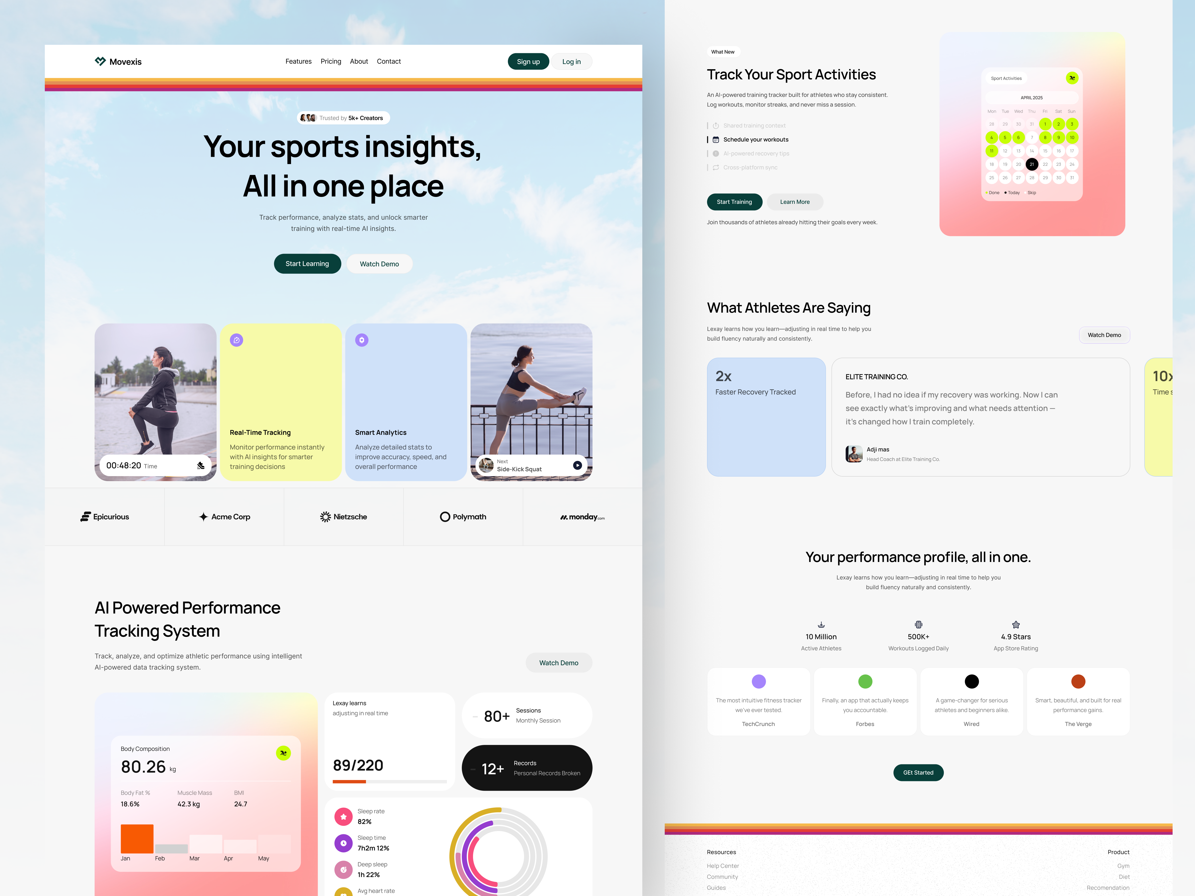 Example of Movexis — AI Sports Tracking Landing Page