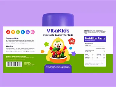 VitaKids - 3D Packaging & Label Design 3d packaging 3d packaging design 3d product design 3d product packaging brand character character design gummy label design mascot packaging motion design multivitamin packaging design product packaging product visualization supplement