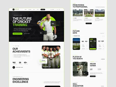 Nexus Sport Club – Cricket Club & Sports Academy Figma UI Desgin cricket cricket academy dark ui dashboard ui fitness landing page modern ui neon ui player stats sports sports app sports training sports ui sports website team management training ui design ui inspiration ux design web design