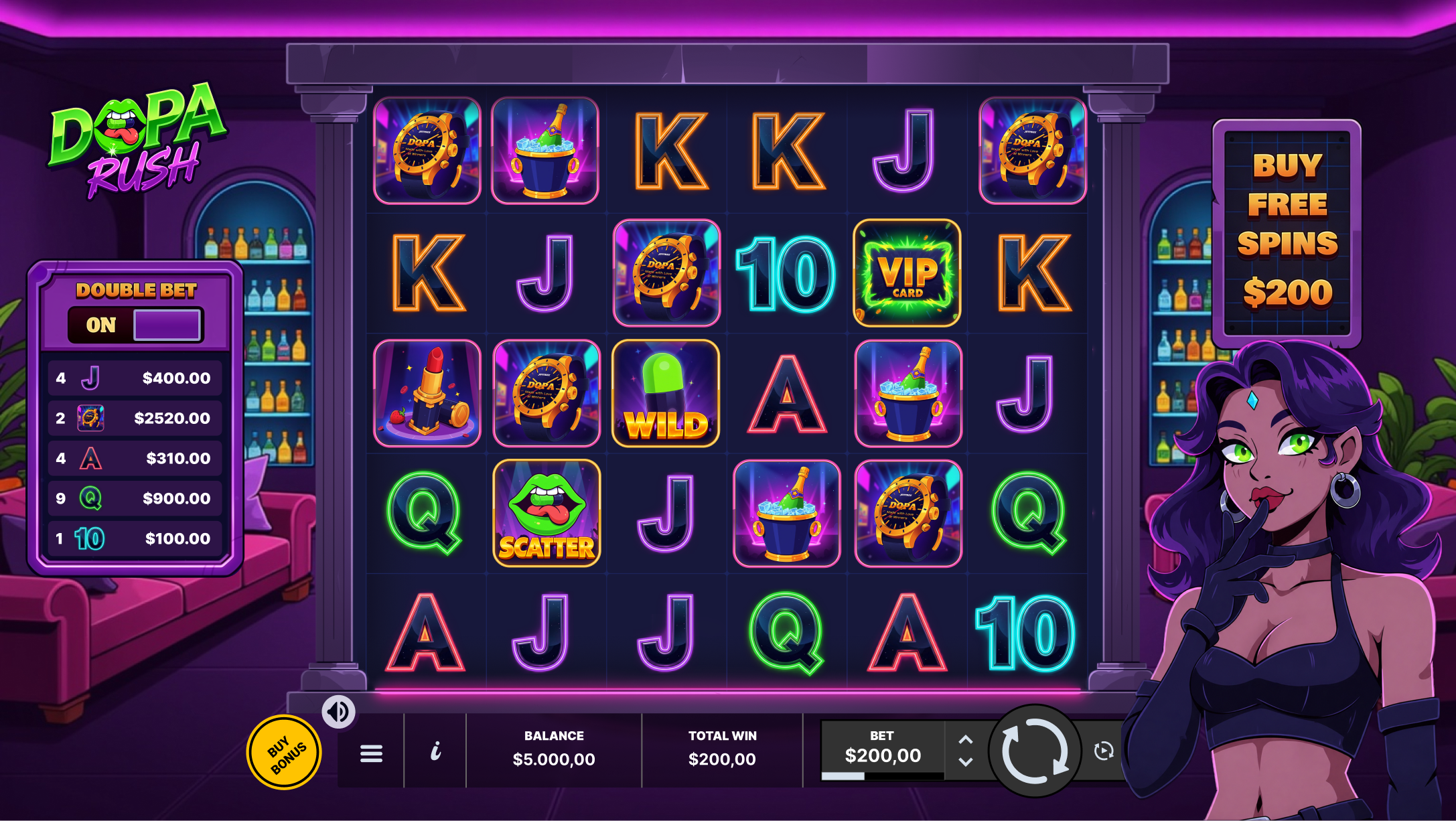 Slot Game | DOPA Rush casino casino game game game design game interface gamification gaming interface lounge nightlife product design slot slot game ui ui design user interface ux vip