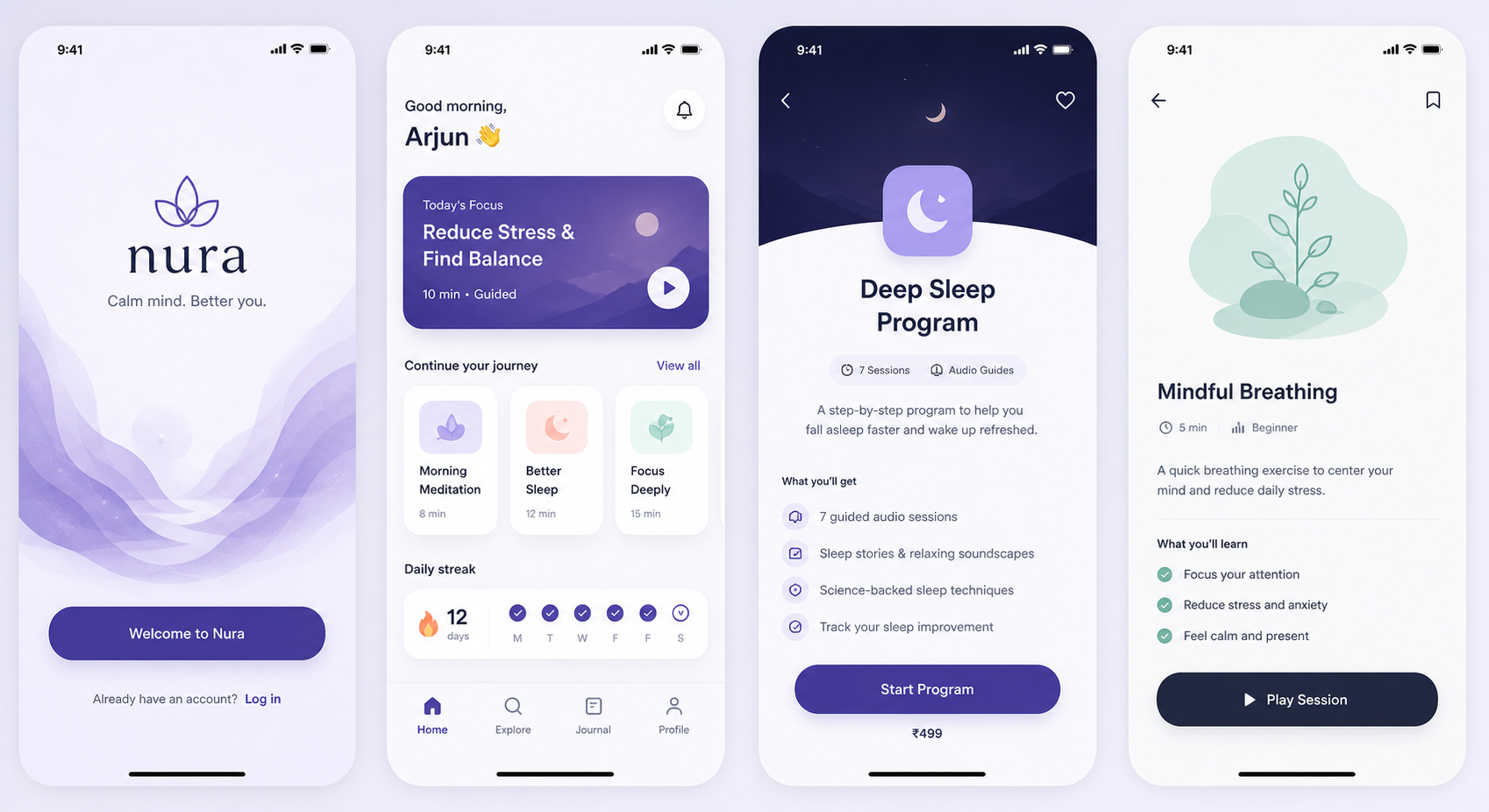 Meditation & Mental Wellness App Design UI 🌿 app design app ui app ui design design inspiration dribbble figma health tech medication app minimalist design mobile app mobile app design product design ui design ui ux design ux design wellness