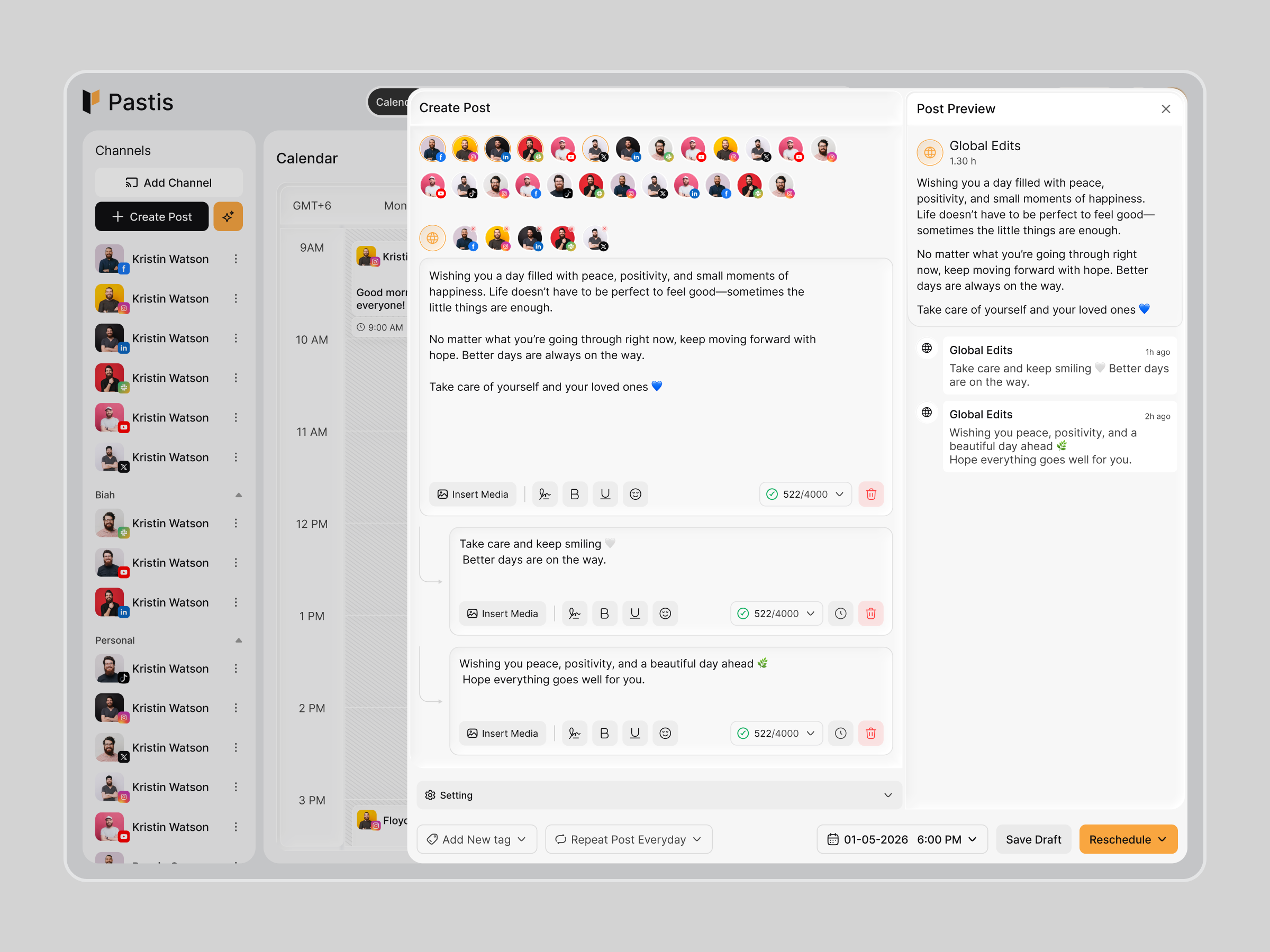 Create Post – AI Social Media Scheduler UI ai ai social media manager calendar scheduling create post dashboard design edit post generate post post scheduler product design saas design social media autopilot social media management social media scheduling social media scheduling tool ui user interface ux web application web design
