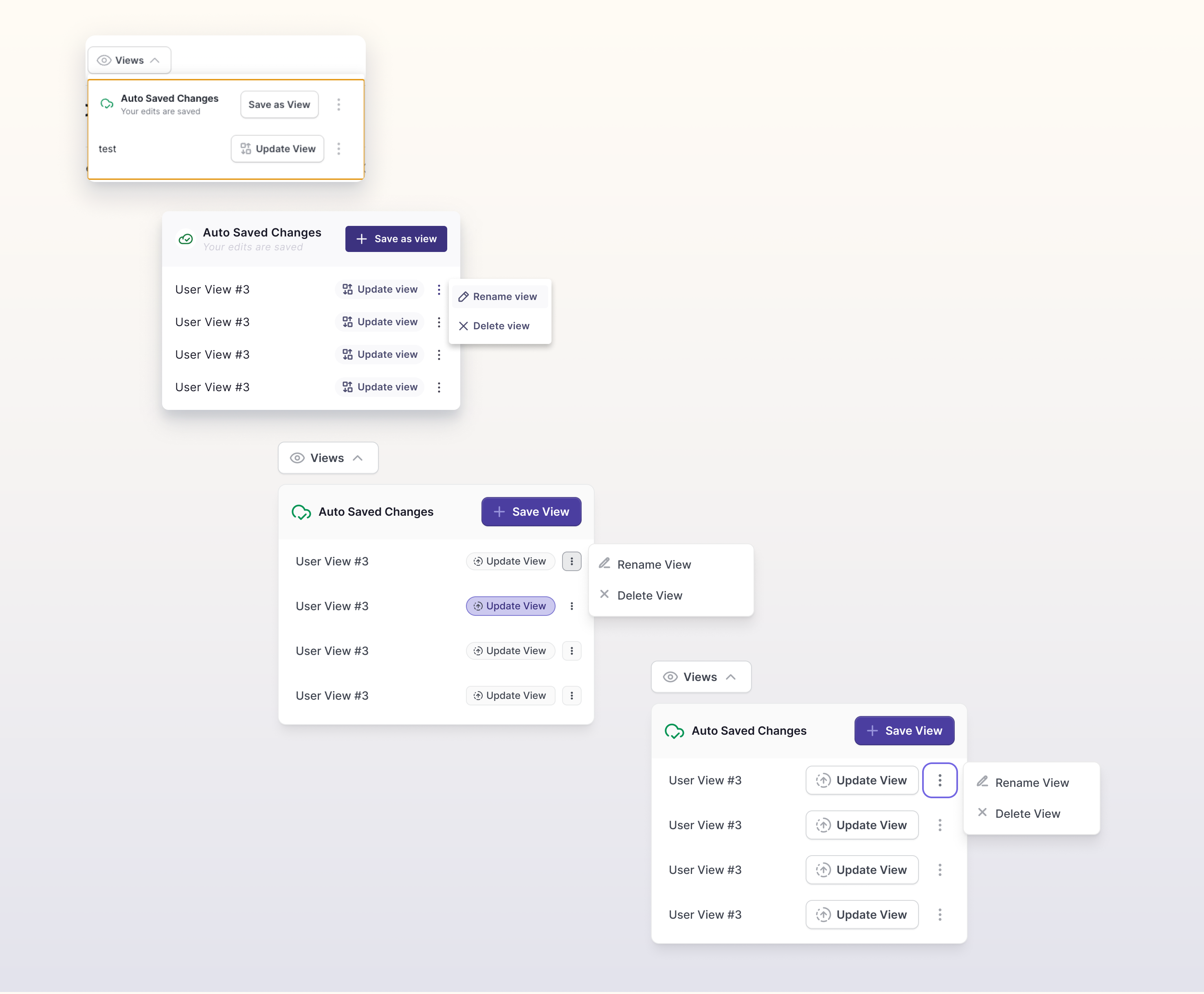 UI Progression - Views buttons data analysis focussed button list list views popovers primary button progression reporting ui ui kit views wip