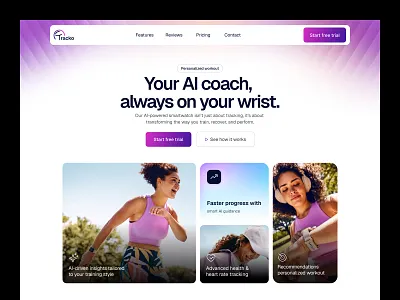 AI Smartwatch Website - Fitness Coach ai ai coach fitness ai coach smartwatch ai fitness app ai fitness tracking ai smart watch ai smartwatch website apple watch artificial intelligence fitness fitness coach fitness smartwatch health landing page product design smartwatch ui ui design ux design web design