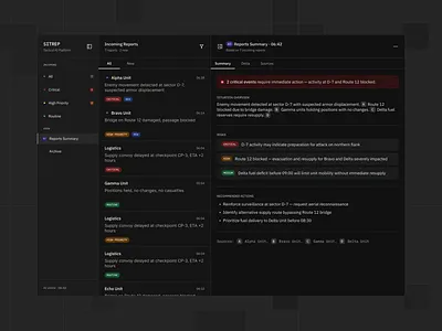 SITREP - command tool for military units operating in high-tempo branding desktop graphic design ui ux