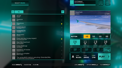 'RHYACTION LIVE' Music Selection Concept Art game hud music rhythm game scifi ui