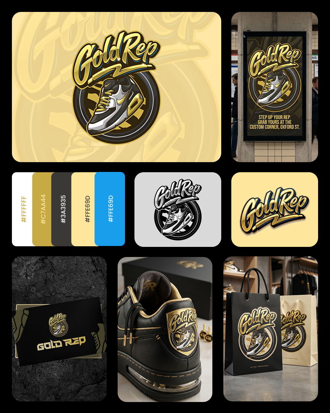 Gold Rep Sneaker Brand Identity & Logo Design brand identity branding design graphic design logo