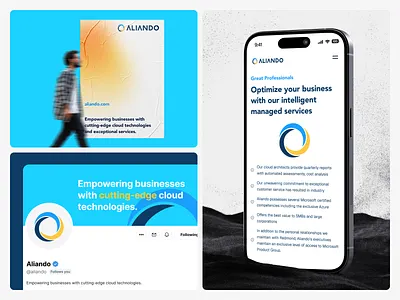 Aliando - Brand Applications ai brand guidelines brand identity branding clean design design system graphic design illustration iphone mockup logo marketing materials microsoft cloud outdoor advertisement technology brand ui ux visual identity visual system web design