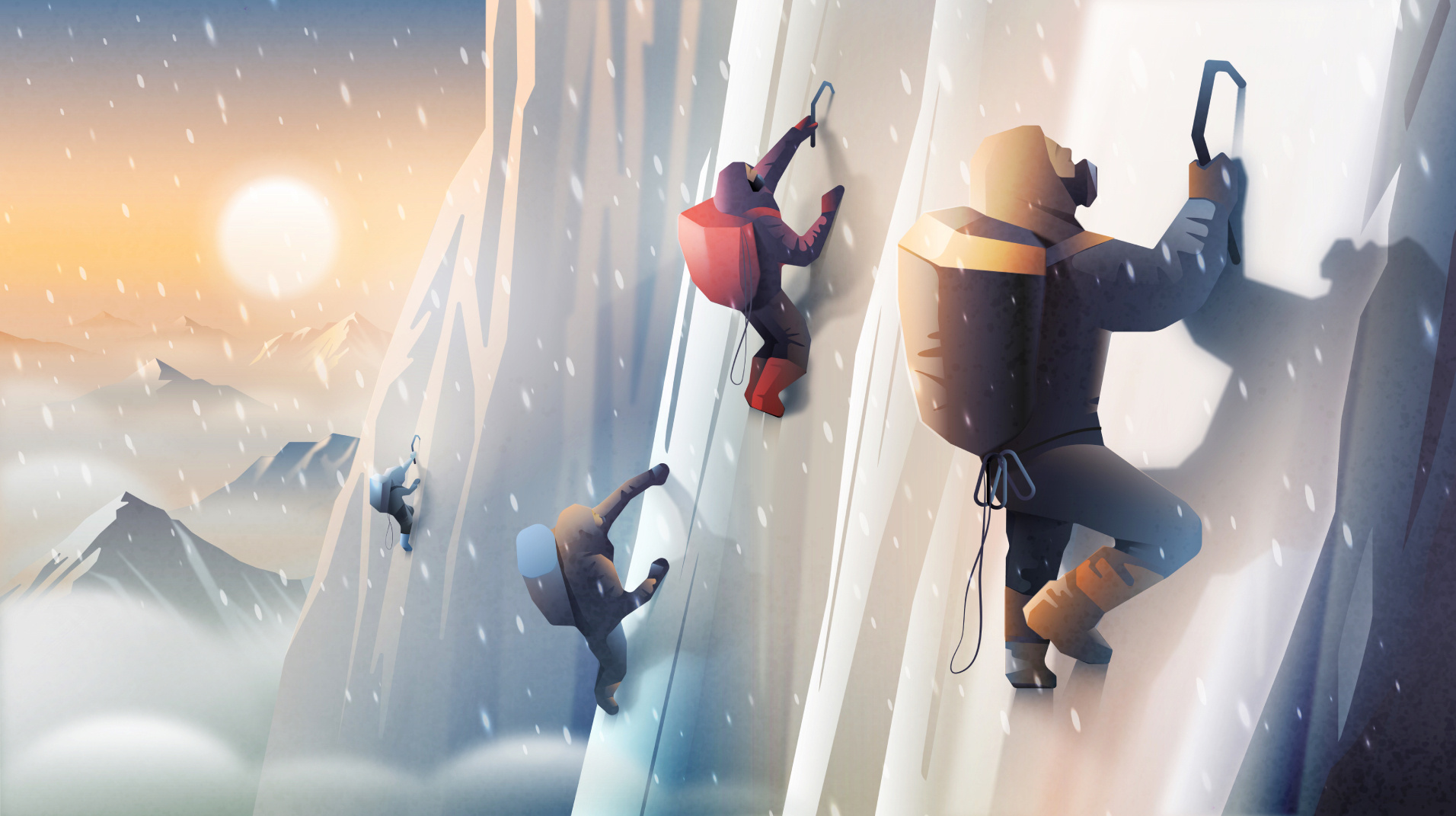 Mountain climbers illustration alpinism alpinists climbing design graphic design illustration landscape mountain mountain climbers nature peak rock climbing snow snowy mountain summit vector