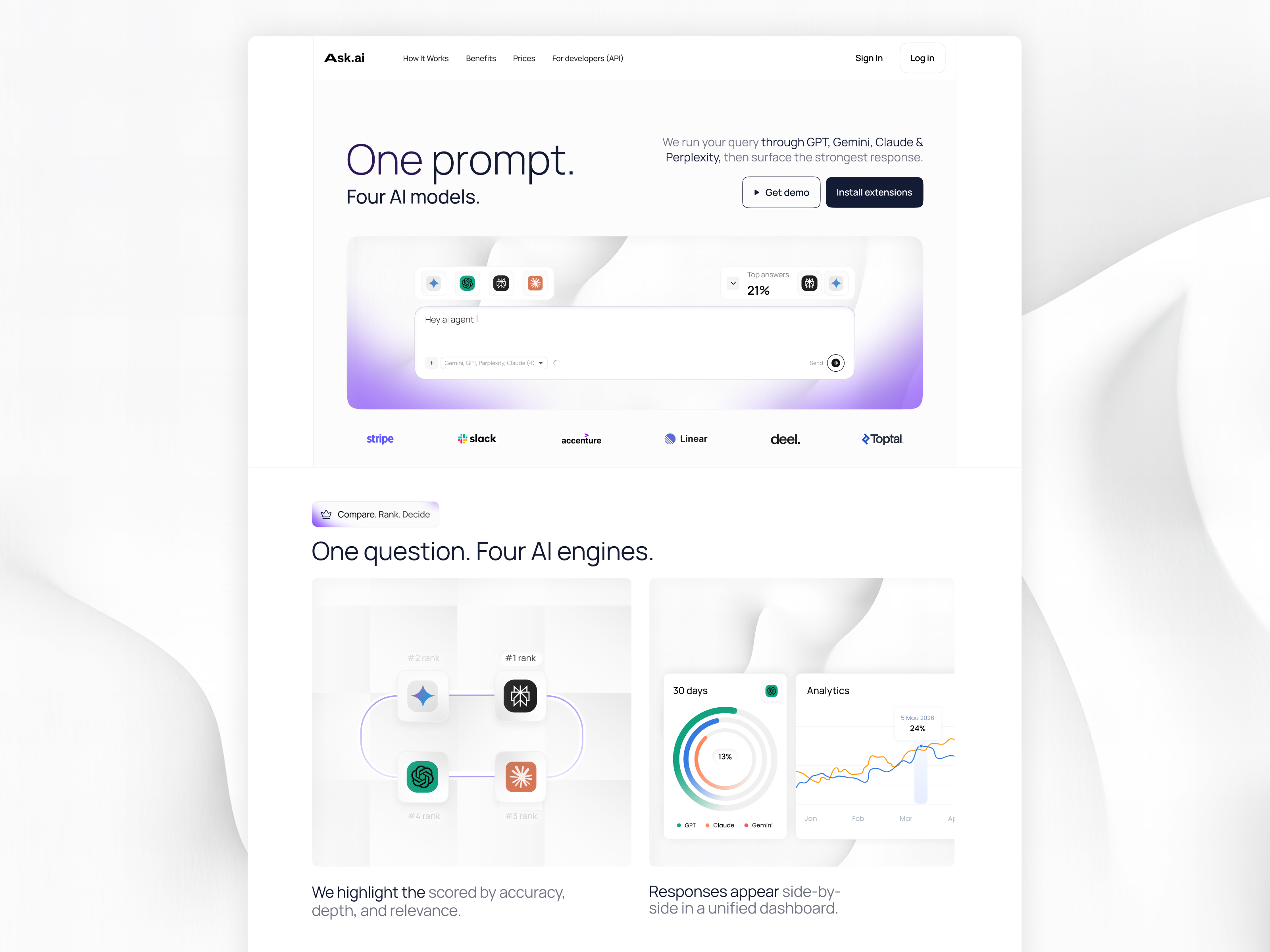 AI Agent Comparison Landing page — SaaS AI App ai landing page saas ui