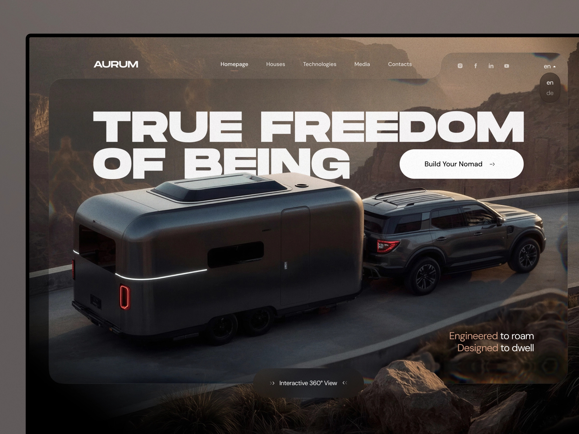 AURUM Globe — Luxury RV Home Website & Smart Home App 3d automotive branding camping dark mode figma interactive landing page luxury mobile app product design real estate rv smart home typography ui ui design ux web app web design