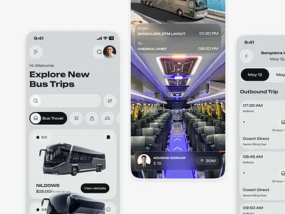 Bus Booking Mobile App app design app interfaces booking app bus bus app bus booking app design home screen ios app design mobile app design mobility design modern ui product design public transport ticket booking transport app travel app trip planner uiux design web