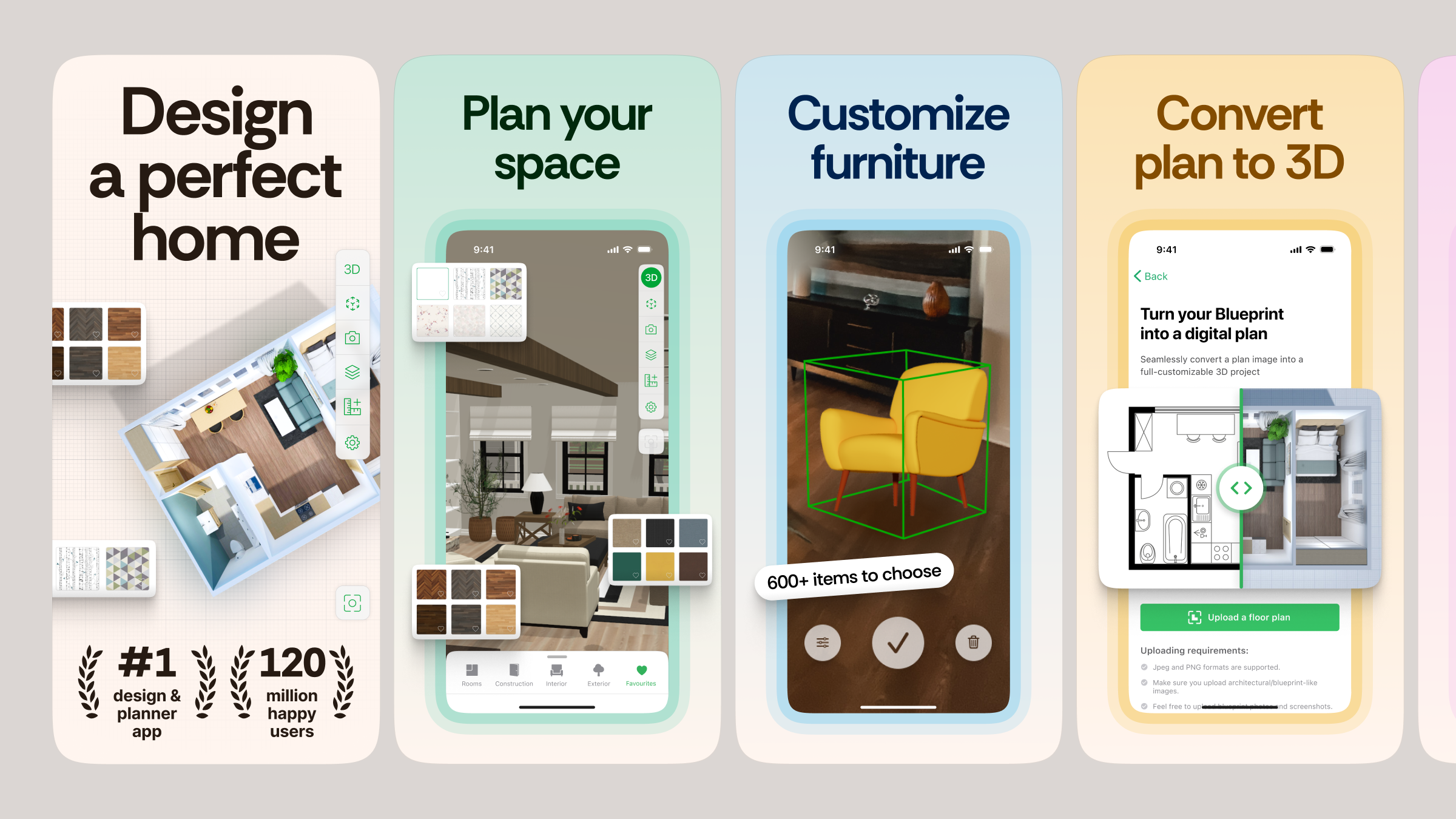 App Store Screenshots | Planner 5D: AI Home Design app design app marketing app screenshots app store app store creative app store design app store listing app store optimization app store preview app store screenshots app store visuals aso conversion optimization google play mobile app design mobile app marketing mobile ui product design screenshot design ui design