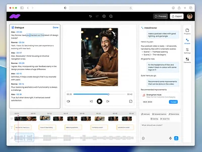 AI Video Editor Dashboard ai ai video creator tool dashboard interface design saas design ui video editing video editor visual design