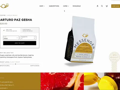 Messenger Coffee black coffee ecommerce shopify ui ux web website white