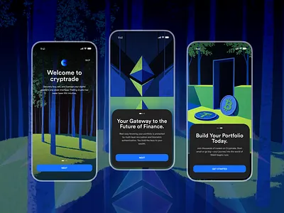 Cryptrade - Crypto Wallet Onboarding Mobile App UI app bitcoin crypto digital eth figma fintech illustration ios mobile mobile app onboarding portoflio startup ui design web3