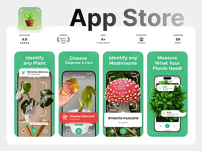 App Store Screenshots - Plant Identifier App app assets app graphics app icons app promotional graphics app screenshots app store graphics app store optimization app store screenshots app visibility aso design mobile app screenshots play store screenshots playstore promotional content promotional content promotional graphics screenshots ui