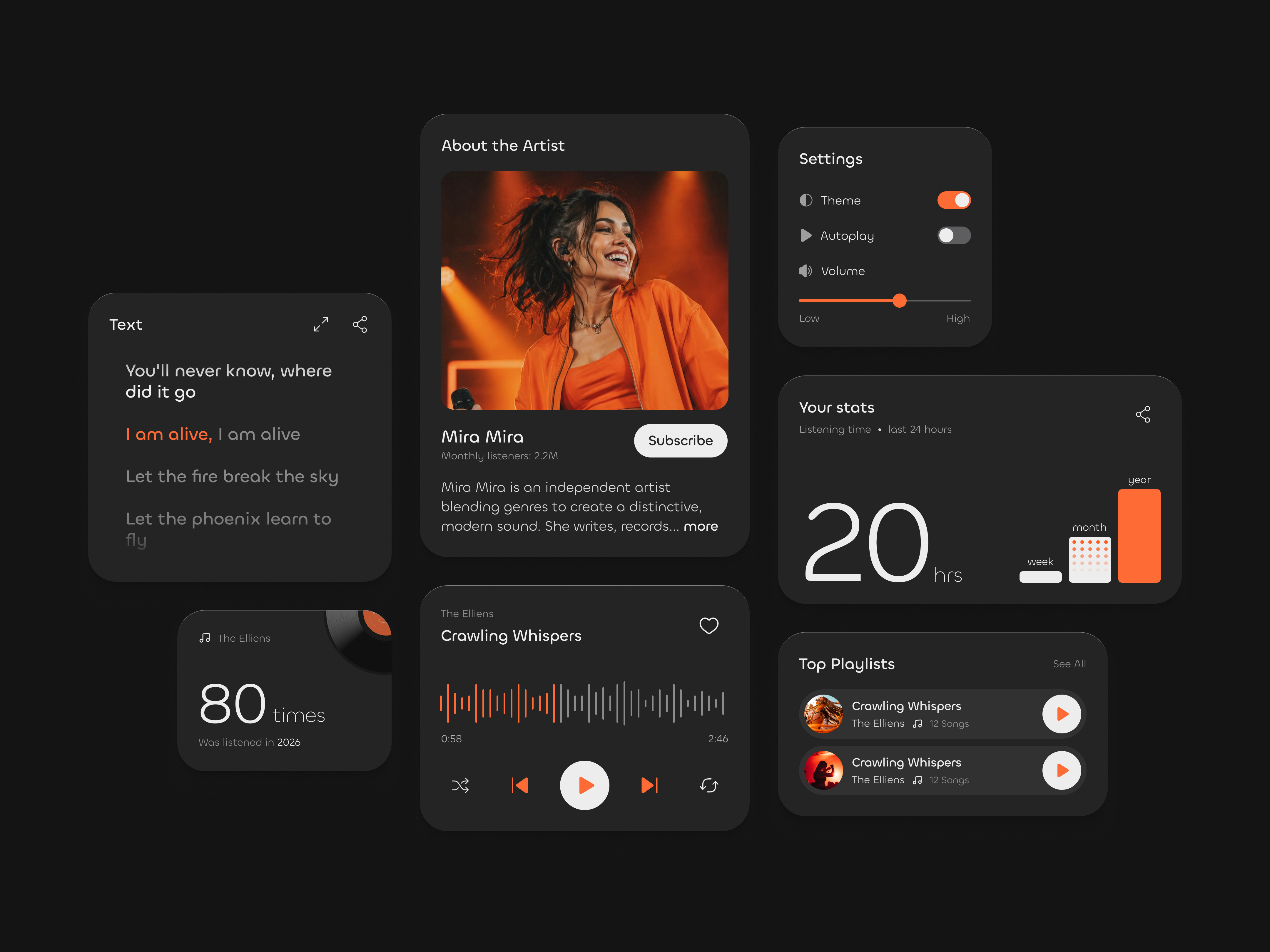 Example of Music App UI - Dark Theme
