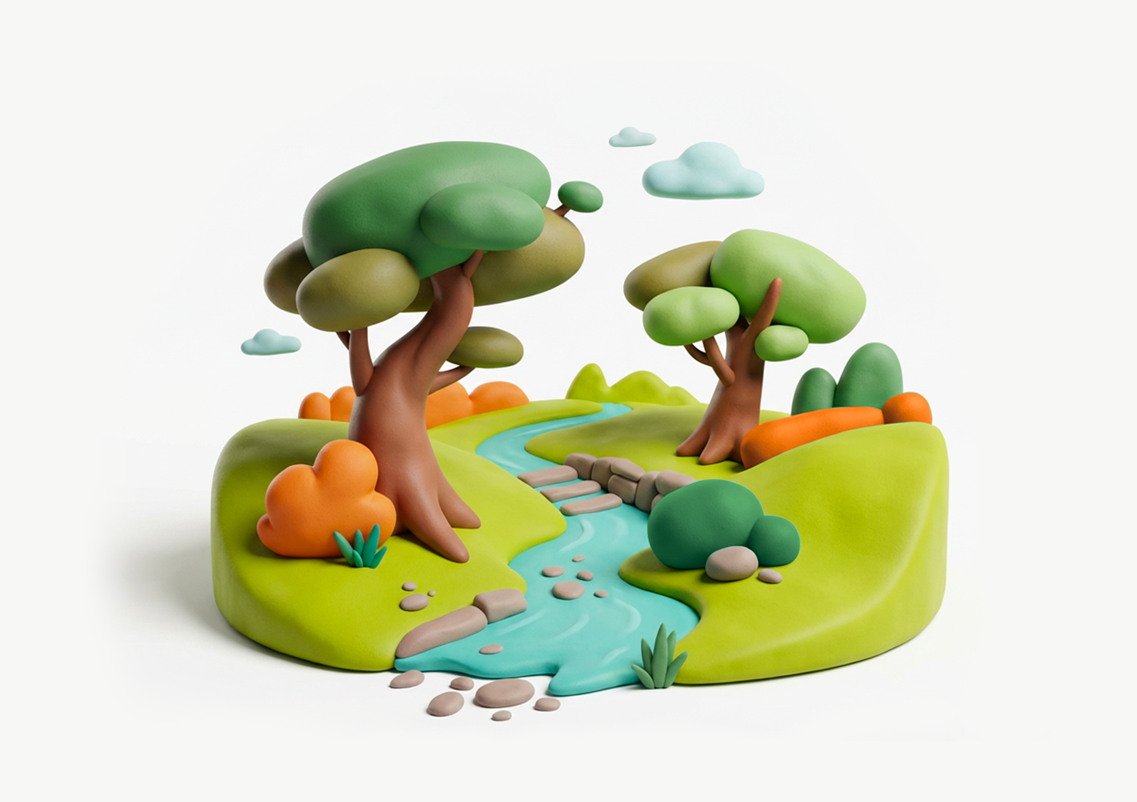 Autumn Grove autumn clay craft cute diorama forest illustration landscape minimal nature river soft shapes stream stylized trees