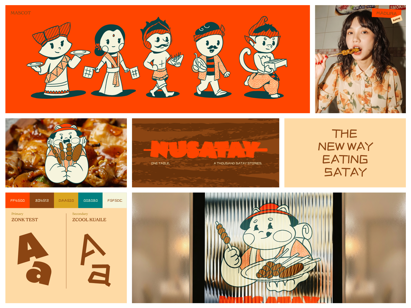 Nusatay — Indonesian Satay Brand Identity brand identity branding design food branding food packaging graphic design illustration logo mascot packaging typography visual identity