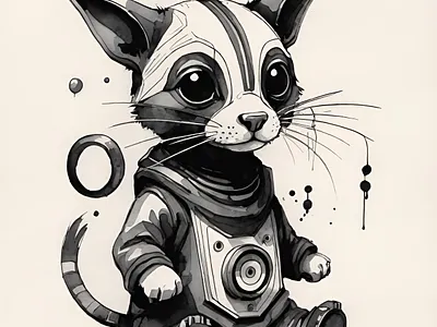 AstroKitty astro cat cuteness illustration ink kitty modern space watercolor