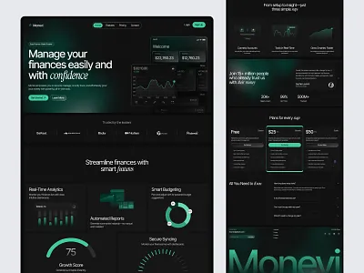 SaaS Finance Landing Page bank banking crypto finance dark mode dashboard finance financial dashboard fintech mobile responsive modern dashboard oripio product design saas saas landing page saas website saas website design web web design website
