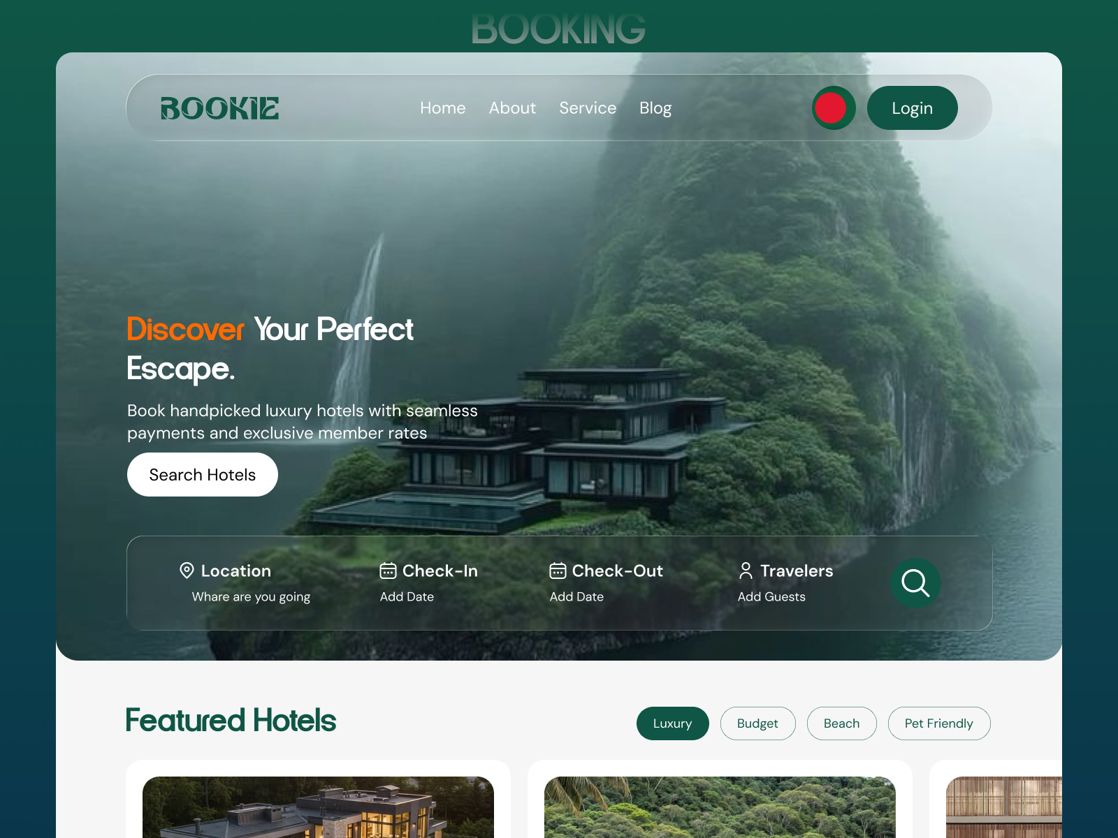 Hotel Booking-Web App Design UI/UX | Travel & Hospitality animation booking app web booking flow branding cro landing page dashboard design featured hotels hotel details landing page logo popular listing saas design testimonials travel solution trending destinations. ui uiux uiux design web app design website design