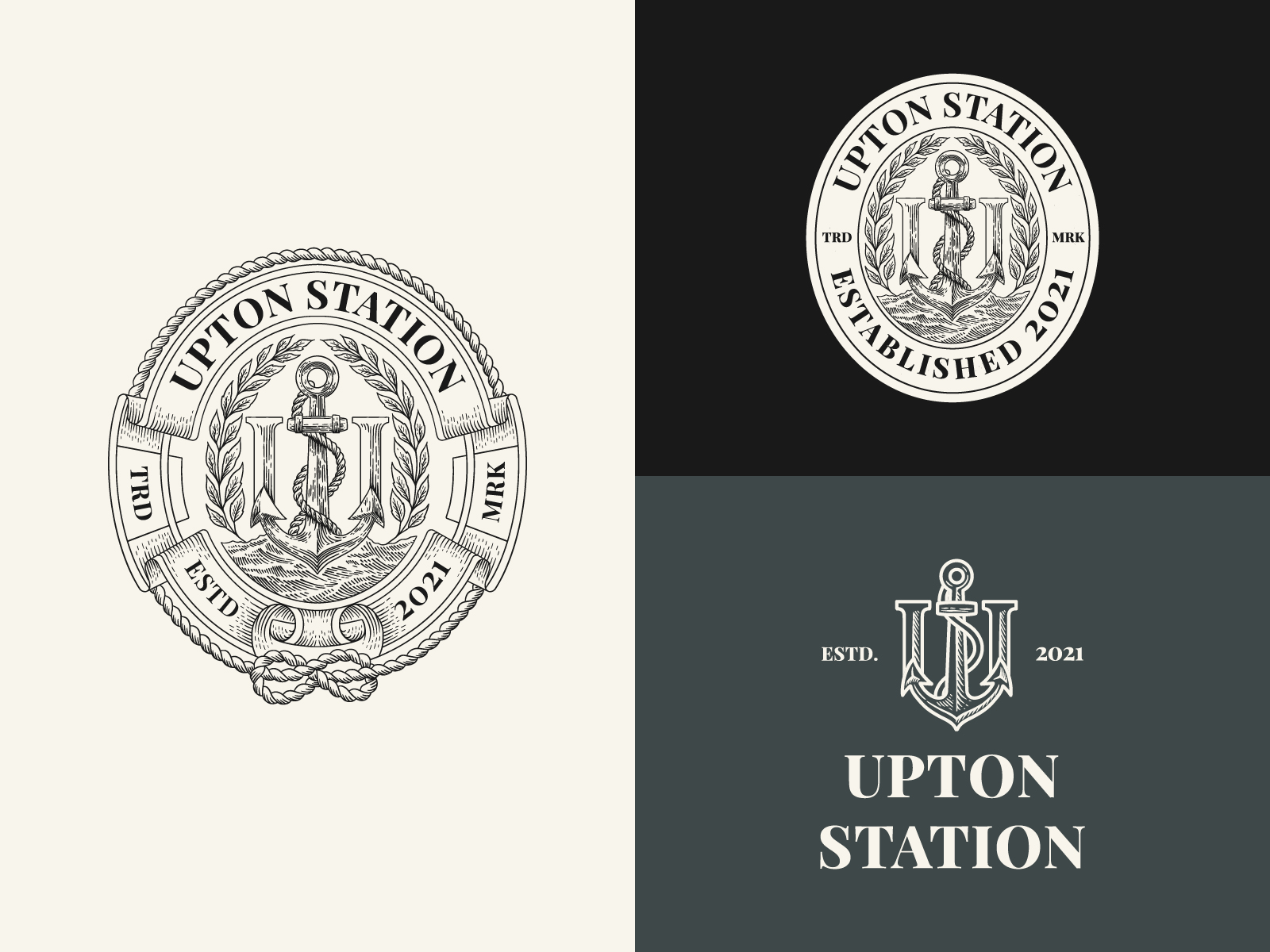 Upton Station: Logo Configuration anchor logo badge design brand identity branding classic crest logo design graphic design heritage heritage design illustration logo logo design logo mark luxury luxury branding monogram crest vector vintage vintage emblem