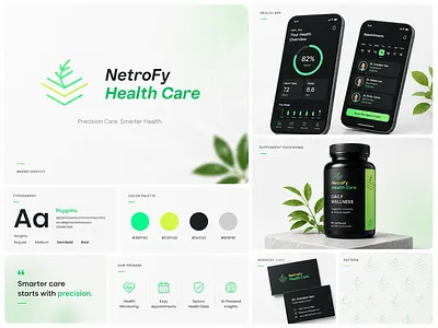 NetroFy Health Care — Brand Identity & Healthcare System app design brand identity branding creative design dribbble graphic design health app healthcare branding logo design medical branding minimalist branding modern branding packaging design ui design visual identity