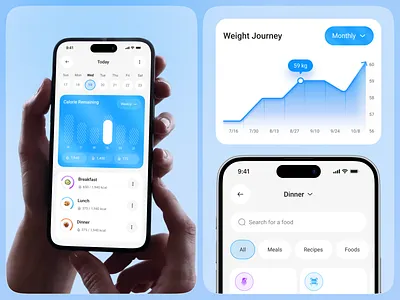 Calorie Tracker Mobile App Design app design app redesign calorie tracker daily tracker diet app fitness app health app ios app meal tracking mobile app neumorphism nutrition app product design progress tracking redesign weight tracker wellness app workout app