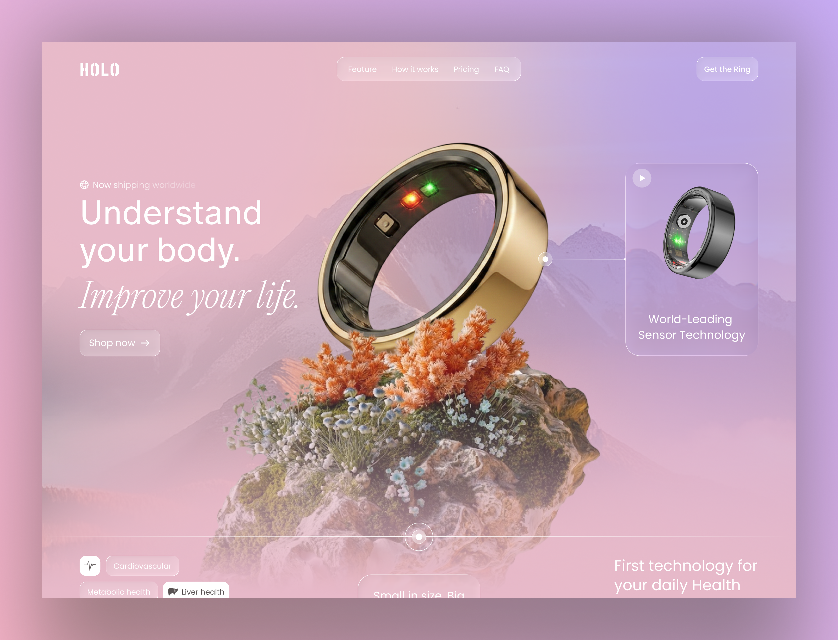 Smart Health Ring agentic health website cro digital therapeutics dtc dtc brand e commerce health tech landing page minimalist design multimodal ai predictive health shopify design shopify ecommerce shopify store smart wearables ui ux web design website wellness