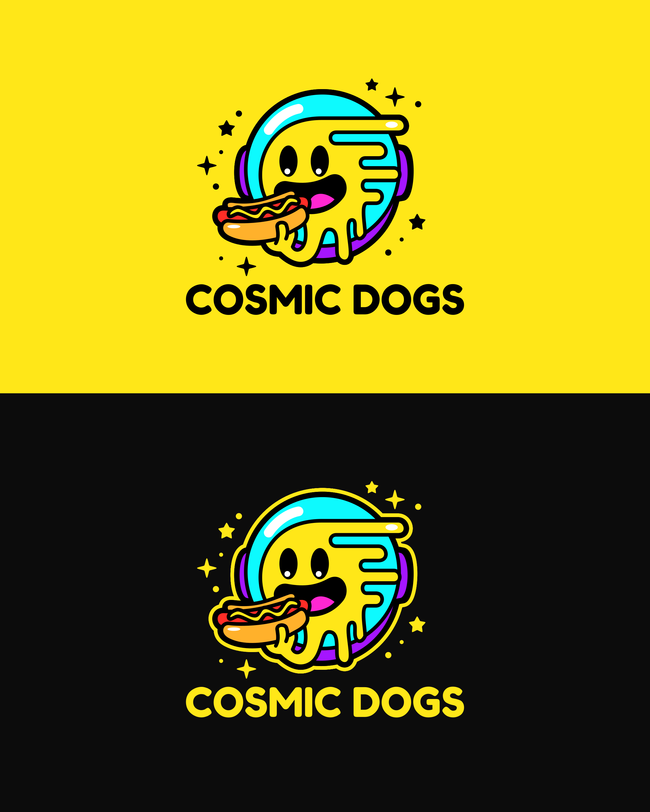 Logo Design for Cosmic Dogs brand identity branding commission design freelance work graphic art graphic design graphic designer hotdog logo logo design logo design branding logo designer smiley face trippy vector vector art