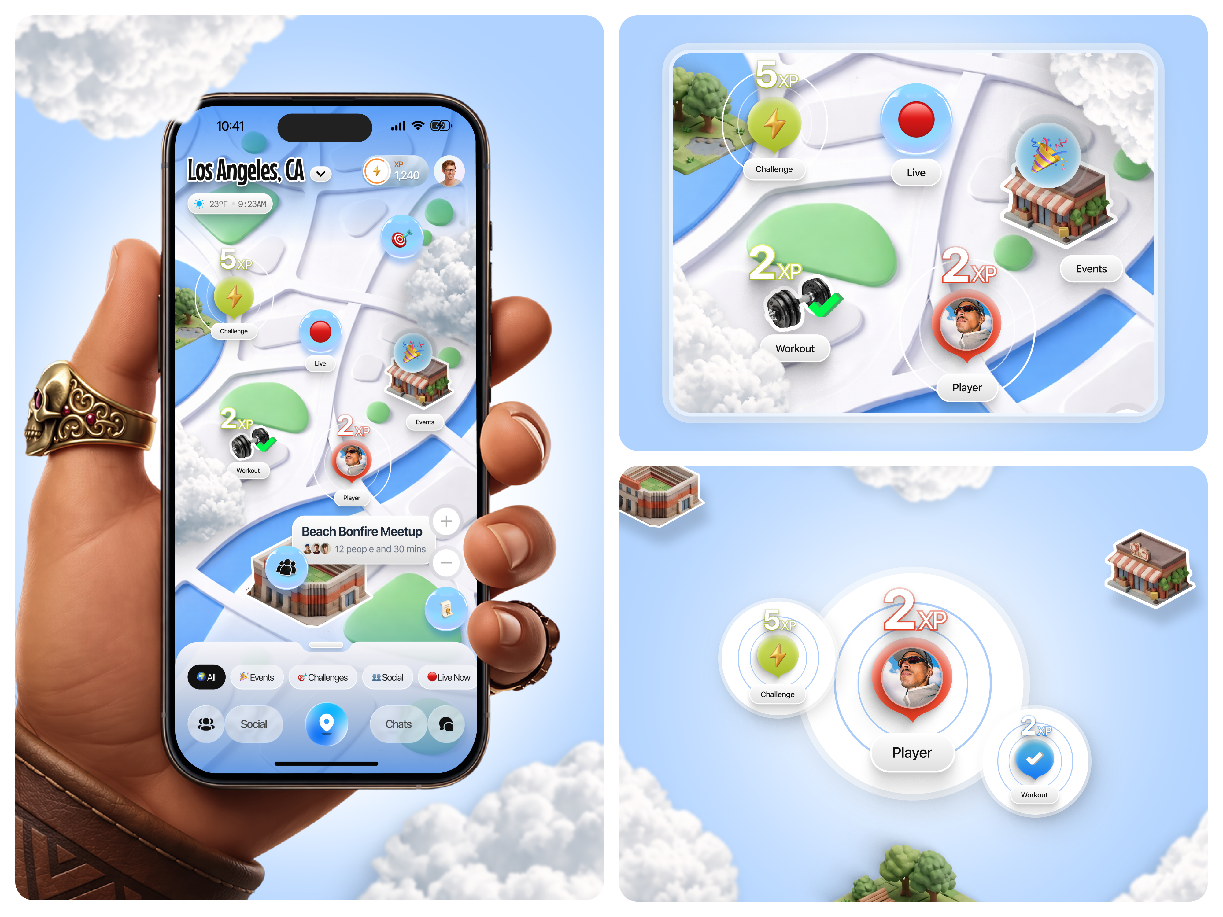 Questveil - Real-World RPG Mobile Game Design 3d game ui app design casual rpg figma game design game ui game ux ios game level up mobile mobile app design mobile game ui product design rpg game rpg map rpg mobile rpg ui ui design xp system