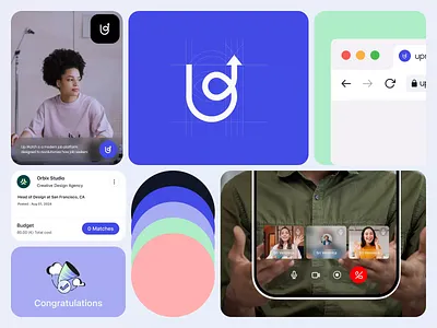 Up Match – Modern Job Platform Branding & UI Design brand identity brand system branding career platform color palette figma job platform lettermark logo design mobile app modern branding product design recruitment ui design visual identity