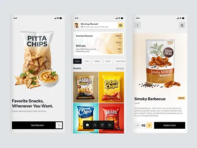 Crunch Time — Snacks Delivery App clean ui delivery app ecommerce food delivery food delivery app grocery app ios design minimalist mobile app onboarding product design rewards shopping ui design ux design web