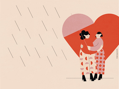 Under my umbrella 2d character design character illustration concept illustration digital illustration editorial illustration fun geometric illustration love love is love minimal palette pattern red simple umbrella valentines day vector