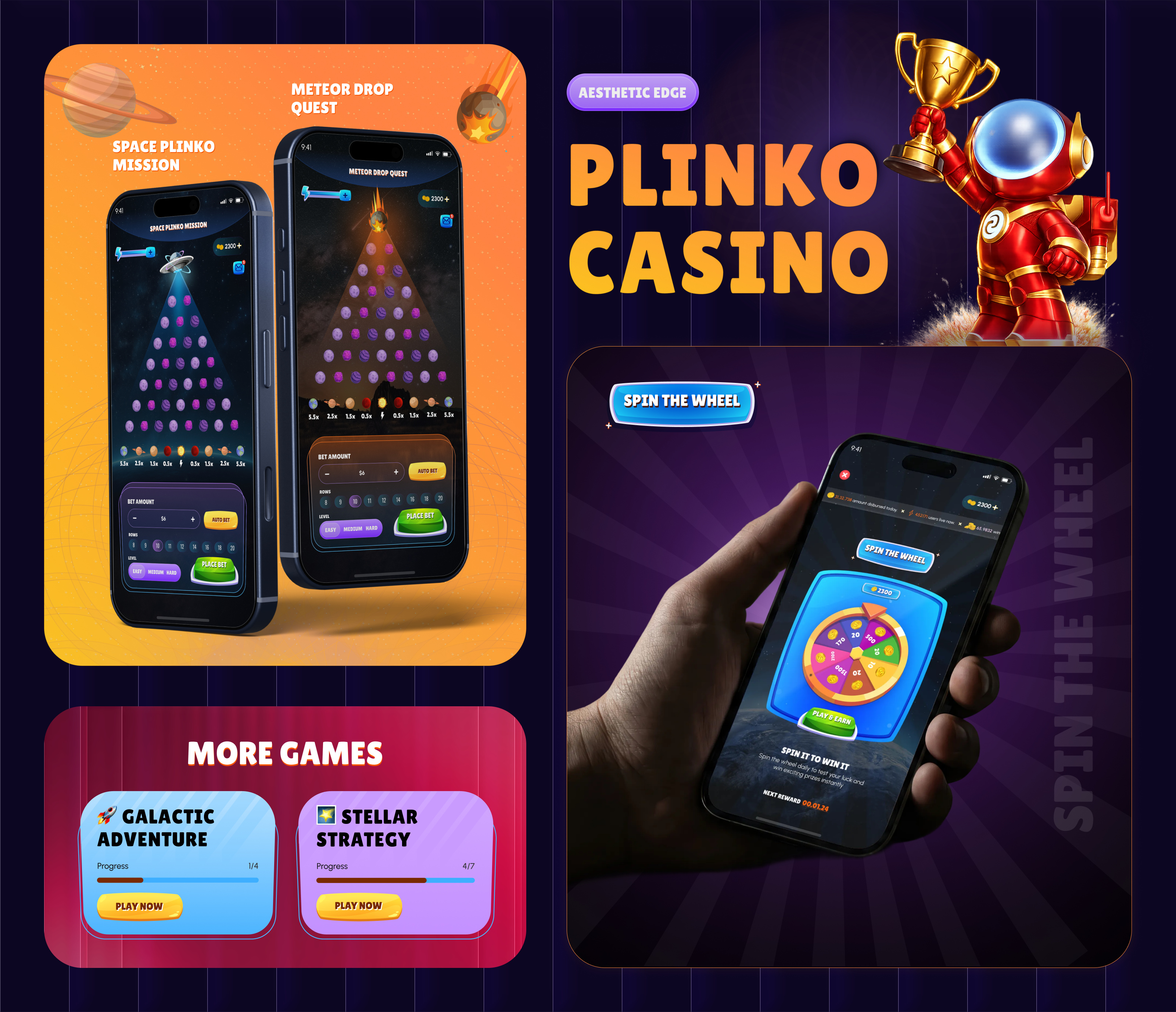 Plinko Casino: Space-Themed Plinko Experience for Mobile casino app interface casino ui casinoapp game ui gamification gamified igaming design igamingdesign mobile casino ux plinko plinko casino ui rewards space spin the wheel ui