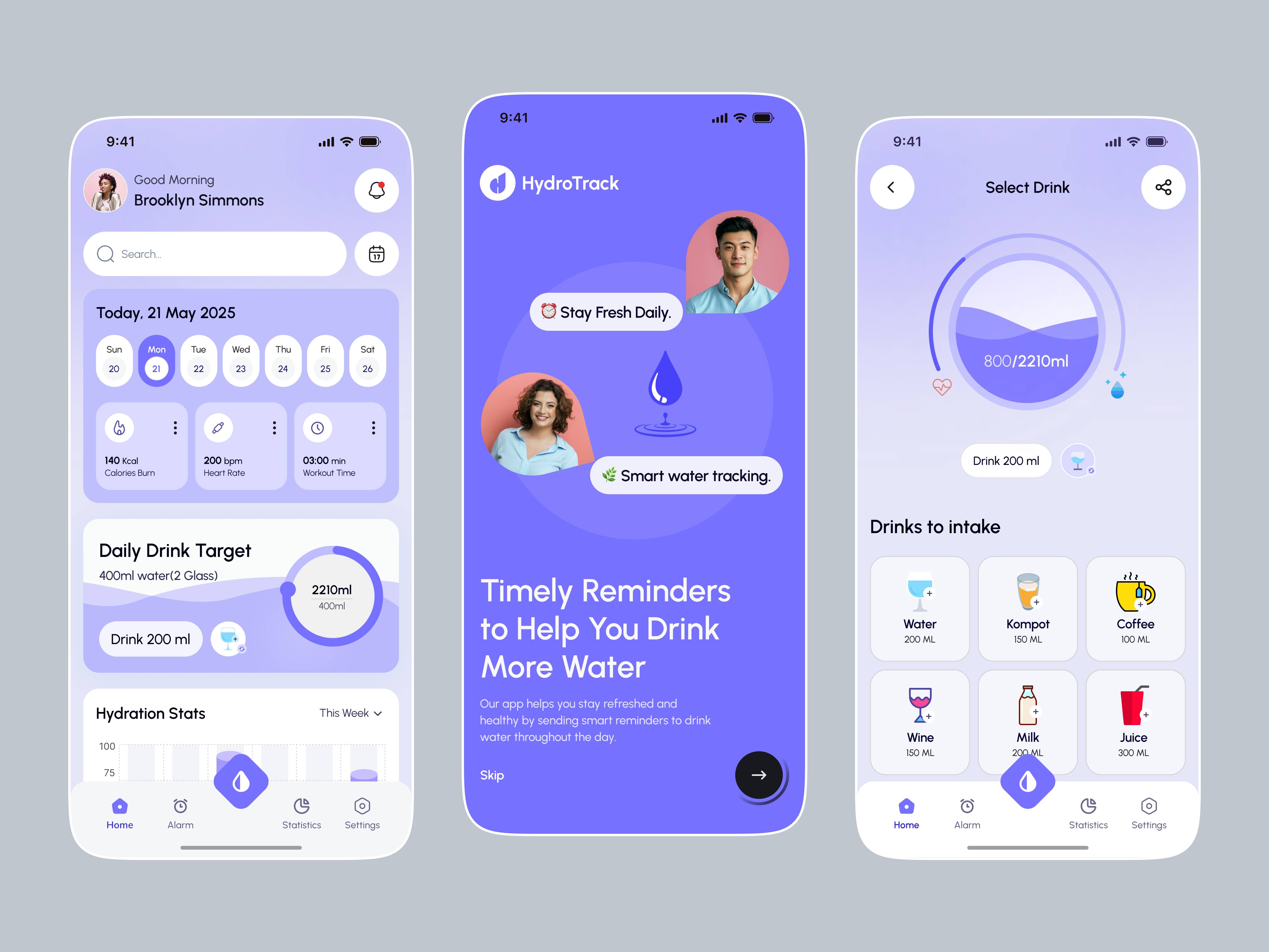 Hydration & Wellness Mobile App UI app app design health app hydration app interface mobile mobile app ui ux
