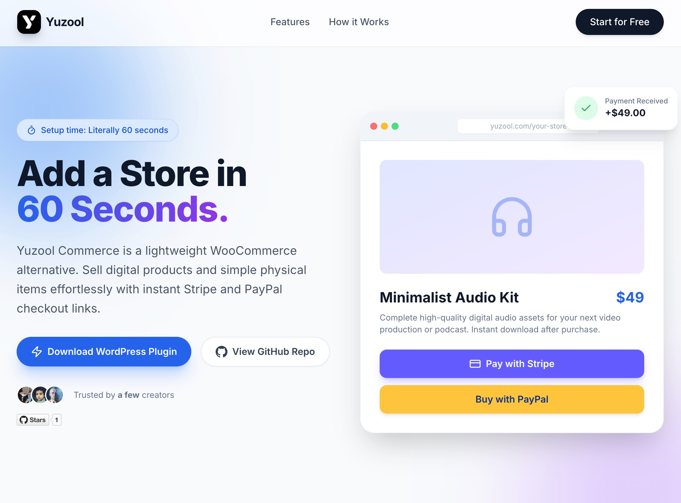 Ecommerce WP plugin + landing