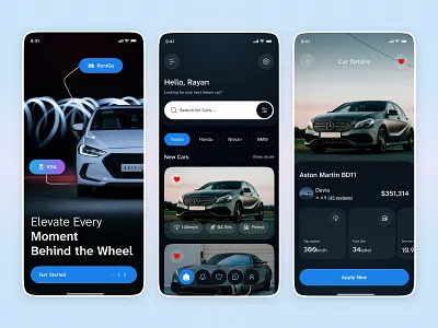 Luxury Car Rental Mobile App UI app app design car cleaning car details car marketplace car mobile app car rent service car ui kit carapp ios luxury car luxury car ui mobile mobile app mobile app design premium premium car buying app repair service ride share uxdesign