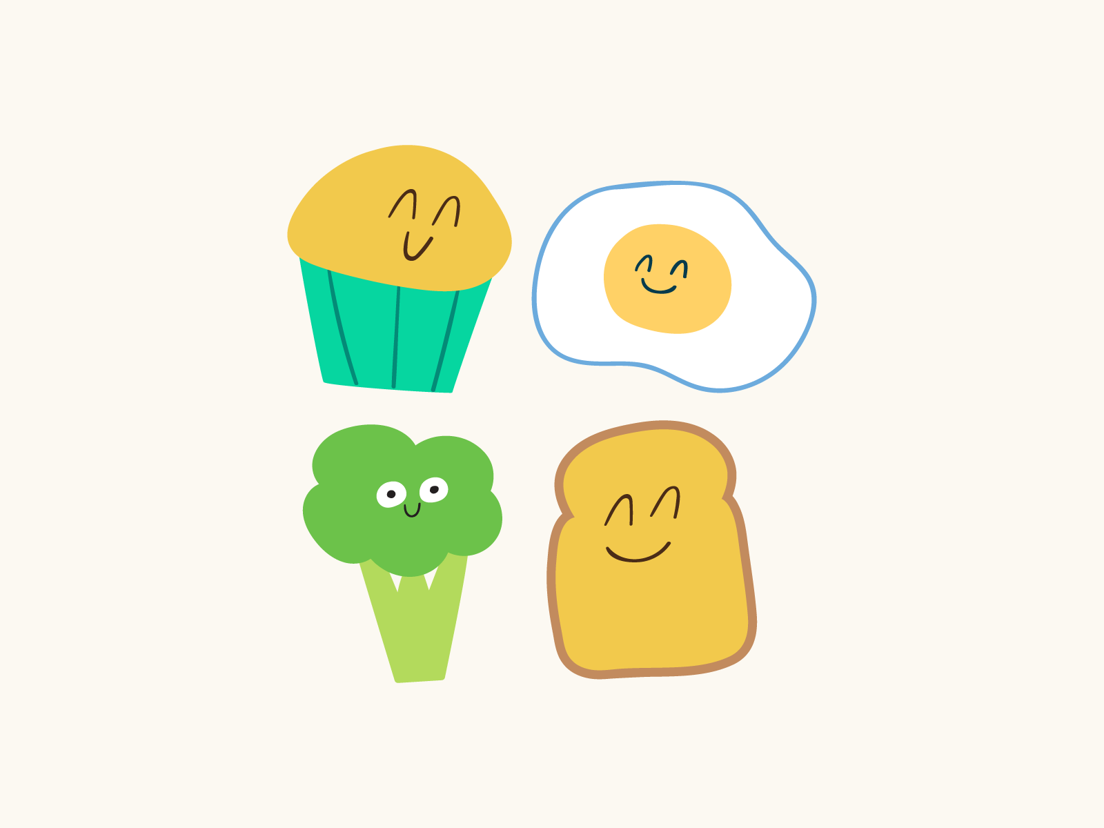 Nice breakfast branding breakfast broccoli cake cute design egg fun funny graphic design humor icon illustration logo mark muffin symbol toast
